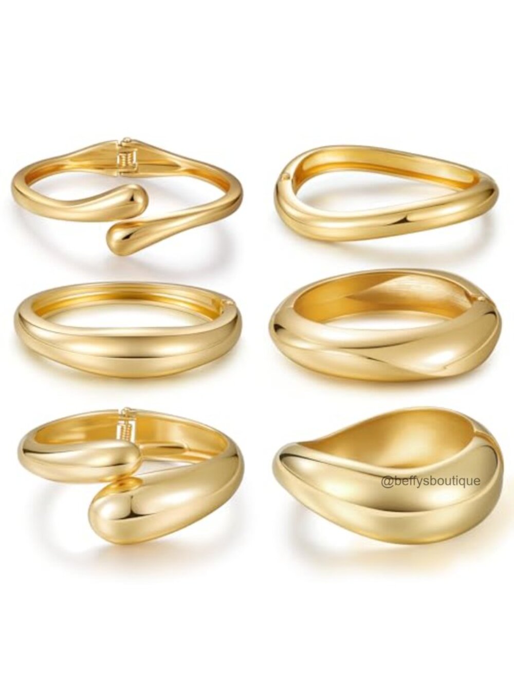 Chunky Gold Bangle Bracelets for Women 14K Gold Plated 6Pc Set